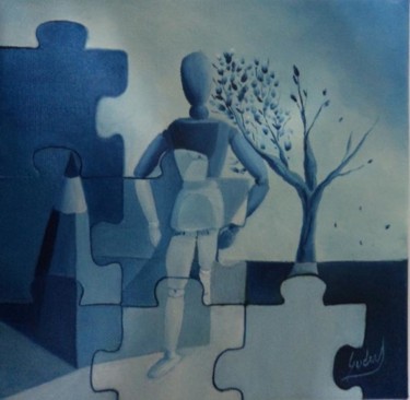 Pintura intitulada "Visoes de um Azul -…" por Carlos Godinho, Obras de arte originais, Óleo