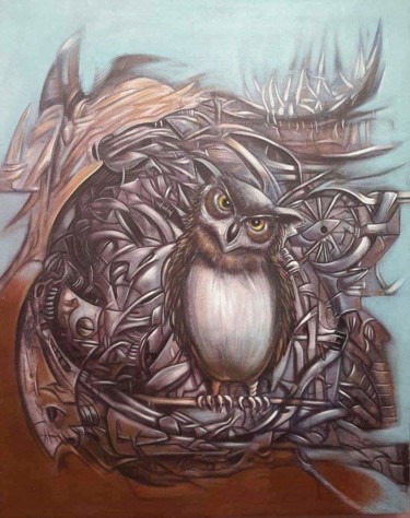 Painting titled "Owll" by Carlos Grant, Original Artwork, Acrylic