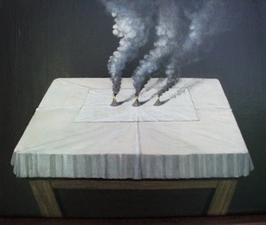 Pintura titulada "Mesa con humo" por Carlos Masoch, Obra de arte original