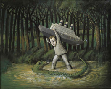 Pintura titulada "Hombre con cocodrilo" por Carlos Masoch, Obra de arte original