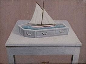 Pintura titulada "Ataud con barco" por Carlos Masoch, Obra de arte original