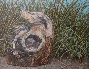 Pintura titulada "ratonas en tronco c…" por Carlos Mastrasso, Obra de arte original
