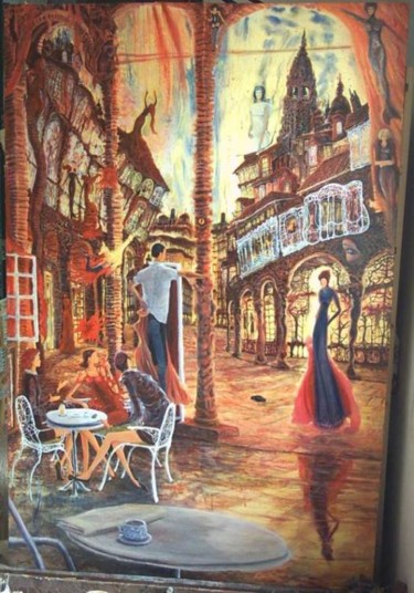 Painting titled "Citando/ Calling" by Carlos Pardo, Original Artwork, Oil Mounted on Wood Stretcher frame