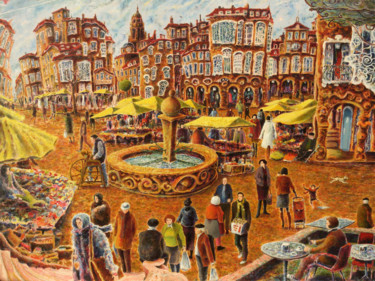 Peinture intitulée "Market place. Merca…" par Carlos Pardo, Œuvre d'art originale, Huile Monté sur Panneau de bois