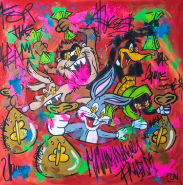 For the Team ! ft. Bugs Bunny, Taz, Coyote, Marvin Peinture intitulée "For the Team ! ft.…" par Carlos Pun, Œuvre d'art originale, Acrylique Monté sur Châssis en bois