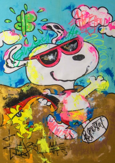 Peinture intitulée "Snoopy and Woodstoc…" par Carlos Pun, Œuvre d'art originale, Acrylique Monté sur Châssis en bois