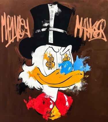 Painting titled "Scrooge McDuck Mone…" by Carlos Pun, Original Artwork, Acrylic Mounted on Wood Stretcher frame