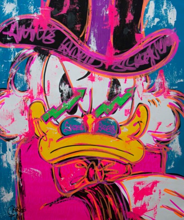 Painting titled "Scrooge McDuck inve…" by Carlos Pun, Original Artwork, Acrylic Mounted on Wood Stretcher frame