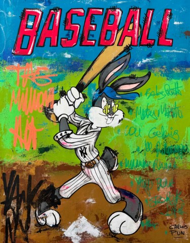 Malerei mit dem Titel "Baseball Bugs Bunny…" von Carlos Pun, Original-Kunstwerk, Acryl