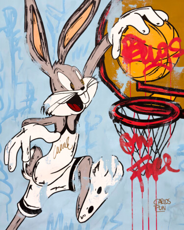 Malerei mit dem Titel "Bugs Bunny on fire…" von Carlos Pun, Original-Kunstwerk, Acryl