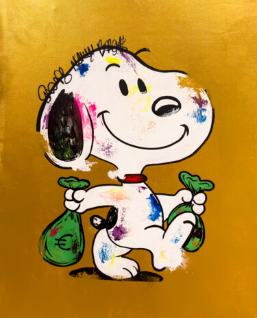 Painting titled "Snoopy walking with…" by Carlos Pun, Original Artwork, Acrylic