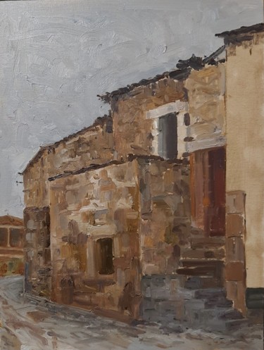 Painting titled "Old house at Samaiõ…" by Carlos Ranna, Original Artwork, Oil Mounted on Wood Panel