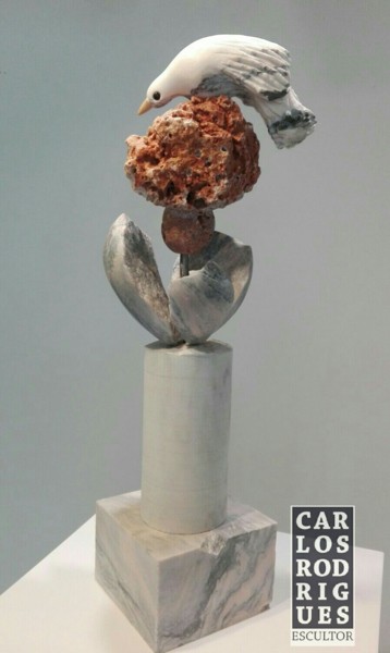 Escultura intitulada "AVE E PLANTA" por Carlos Rodrigues, Obras de arte originais, Pedra