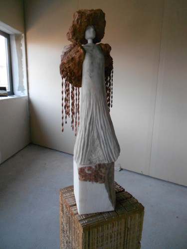 Skulptur mit dem Titel "MENINA DO CHAILE" von Carlos Rodrigues, Original-Kunstwerk, Stein