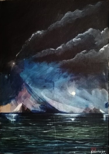 Painting titled "A Noite 2" by Carlos Saramago, Original Artwork, Acrylic