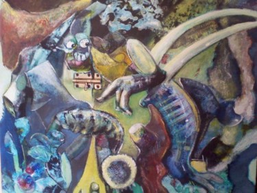 Pintura intitulada "A Grande Teta,Língu…" por Carlos Saramago, Obras de arte originais, Óleo