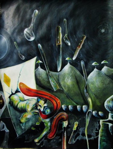 Pintura intitulada "under the tongue" por Carlos Saramago, Obras de arte originais, Óleo