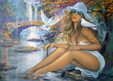 Pintura intitulada "A bela do rio" por Carlos V. Pinto, Obras de arte originais, Óleo