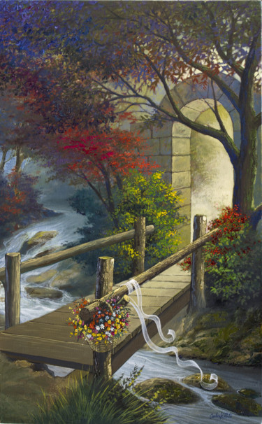 Pintura intitulada "A ponte e a cesta d…" por Carlos V. Pinto, Obras de arte originais, Óleo