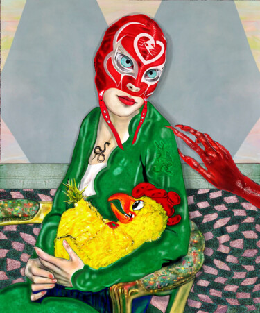 Arte digitale intitolato "La donna con il pol…" da Carlotta Baldazzi (Ugly Aunt), Opera d'arte originale, Pittura digitale