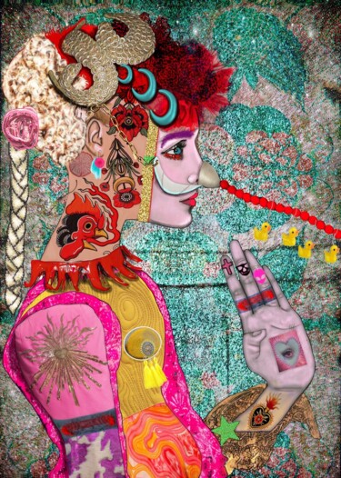 Collages intitulée "Clown" par Carlotta Baldazzi (Ugly Aunt), Œuvre d'art originale, Peinture numérique