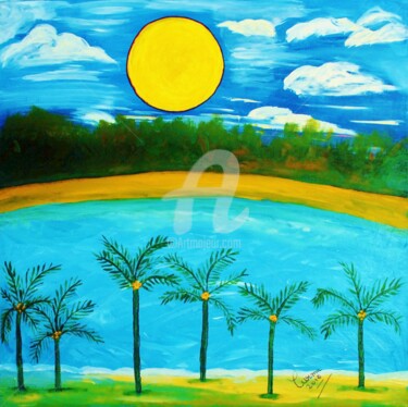 Pintura intitulada "O lago azul." por Carma Carvalho, Obras de arte originais, Acrílico