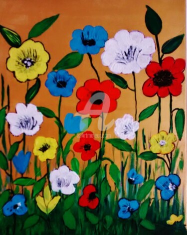 Pintura intitulada "Flores" por Carma Carvalho, Obras de arte originais, Acrílico