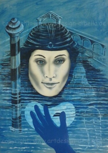 Schilderij getiteld "Mascherata a Venezi…" door Carmelo Di Bella (1945-2003), Origineel Kunstwerk, Olie