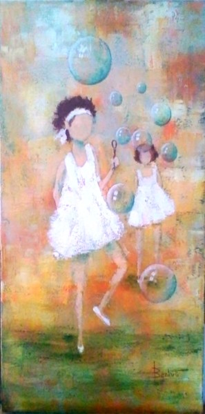Painting titled "ENFANTS AUX BULLES" by Carmen Berluti, Original Artwork, Acrylic Mounted on Wood Stretcher frame