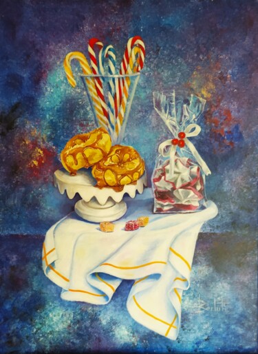 Painting titled "ÉCLAIRS ET SUCRERIES" by Carmen Berluti, Original Artwork, Acrylic Mounted on Wood Stretcher frame