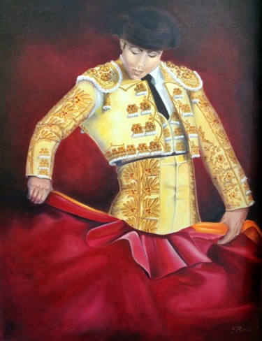 Schilderij getiteld "TORERO JAUNE" door Carmen Berluti, Origineel Kunstwerk, Olie