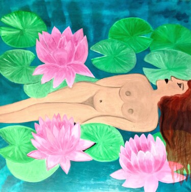 Malerei mit dem Titel "Die Schwimmende" von Carmen Coduri, Original-Kunstwerk, Öl Auf Keilrahmen aus Holz montiert