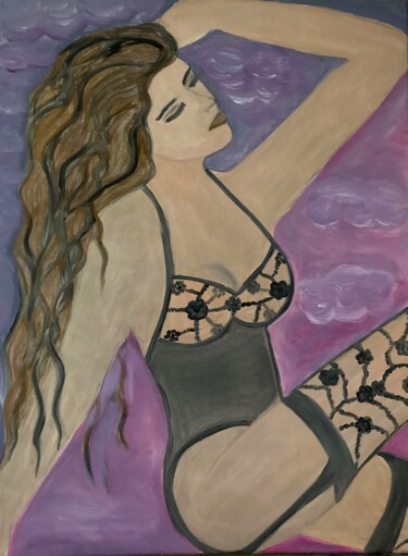Painting titled "Erotic Woman" by Carmen Coduri, Original Artwork, Oil Mounted on Wood Stretcher frame