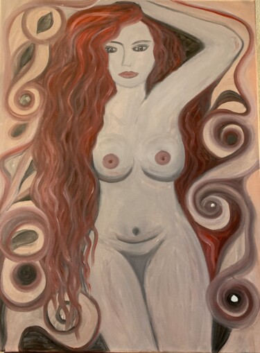 Painting titled "Aphrodite" by Carmen Coduri, Original Artwork, Oil Mounted on Wood Stretcher frame