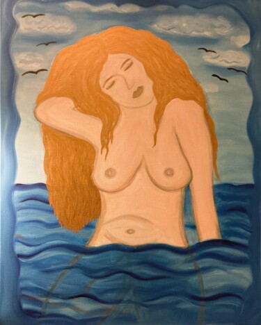 Painting titled "Die Meeresnymphe" by Carmen Coduri, Original Artwork, Oil Mounted on Wood Stretcher frame