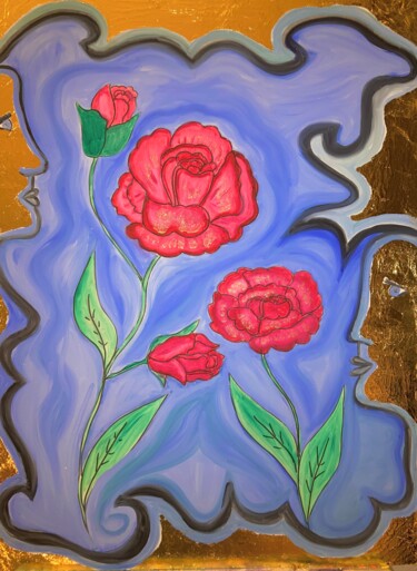 Painting titled "Rote Rosen" by Carmen Coduri, Original Artwork, Oil Mounted on Other rigid panel