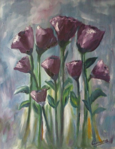 Pintura titulada "tulipanes-lilas.jpg" por Carmen Fdez Tornell, Obra de arte original, Oleo
