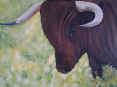 Pintura titulada "Toro en el campo" por Carmen Fdez Tornell, Obra de arte original, Oleo