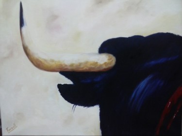 Painting titled "Toro en la plaza" by Carmen Fdez Tornell, Original Artwork, Oil
