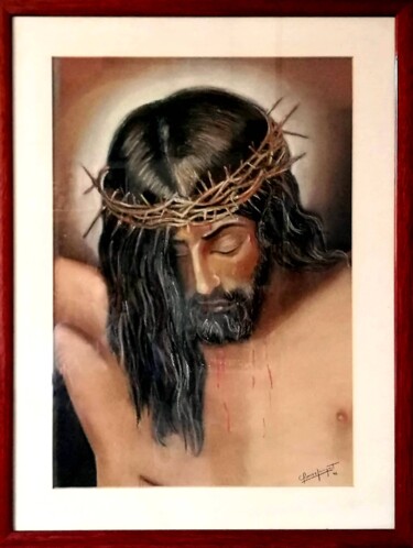 Painting titled "Jesús crucificado" by Carmen G. Junyent, Original Artwork, Pastel