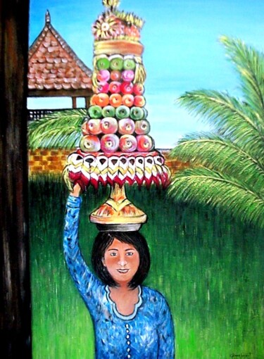 Painting titled "Ofrenda balinesa" by Carmen G. Junyent, Original Artwork, Acrylic