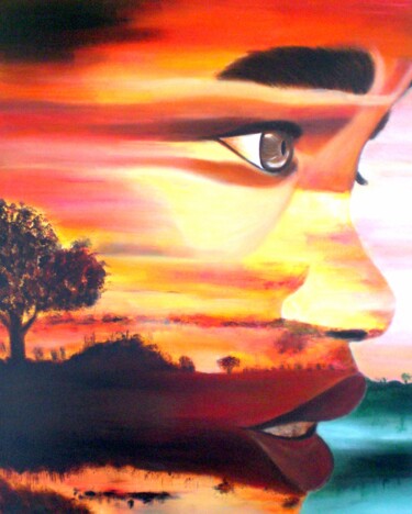 Картина под названием "Perfil de Africa-1" - Carmen G. Junyent, Подлинное произведение искусства, Акрил Установлен на Деревя…