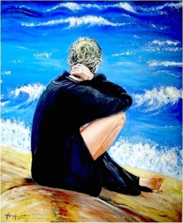 Painting titled "Mirando el mar" by Carmen G. Junyent, Original Artwork, Oil