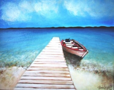 Painting titled "La barca solitaria" by Carmen G. Junyent, Original Artwork, Acrylic