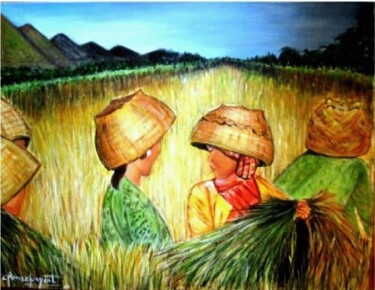 Pintura titulada "ARROZALES DE BALI" por Carmen G. Junyent, Obra de arte original, Acrílico