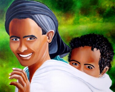 Painting titled "MIRADAS DE ETIOPIA" by Carmen G. Junyent, Original Artwork, Acrylic