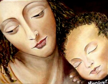 Painting titled "Virgen y Niño" by Carmen G. Junyent, Original Artwork, Oil