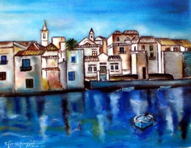 Painting titled "PUEBLO MEDITERRANEO…" by Carmen G. Junyent, Original Artwork, Acrylic