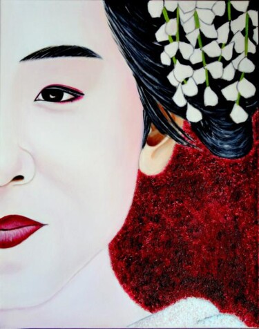 Painting titled "MIRADA DE UNA GEISH…" by Carmen G. Junyent, Original Artwork, Acrylic