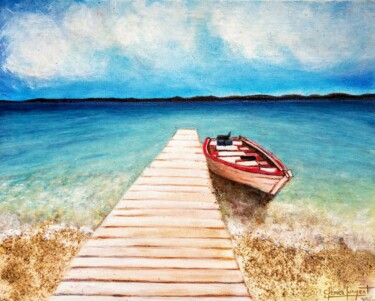 Pintura intitulada "La barca solitaria-1" por Carmen G. Junyent, Obras de arte originais, Acrílico